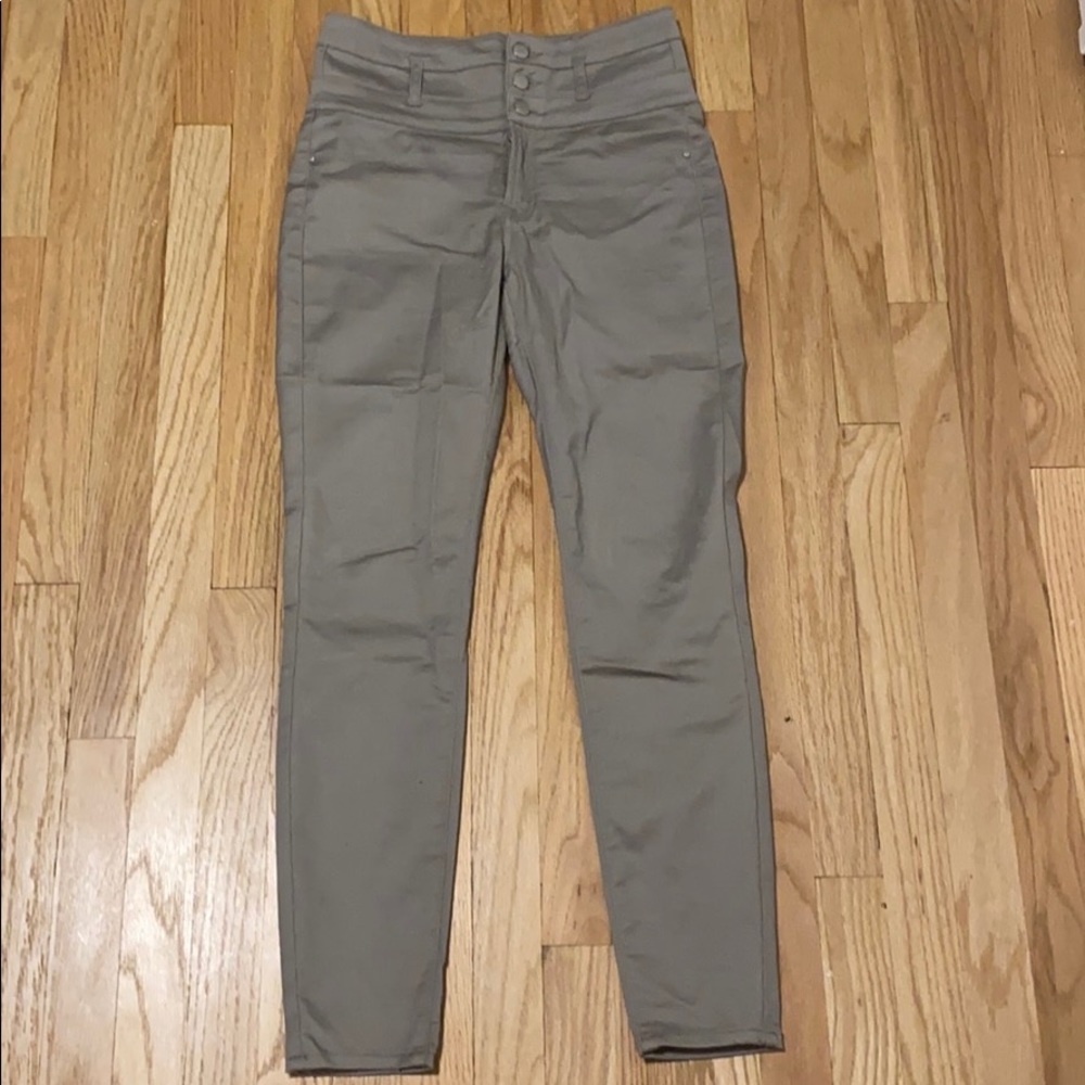 High waisted stretchy tan pants
